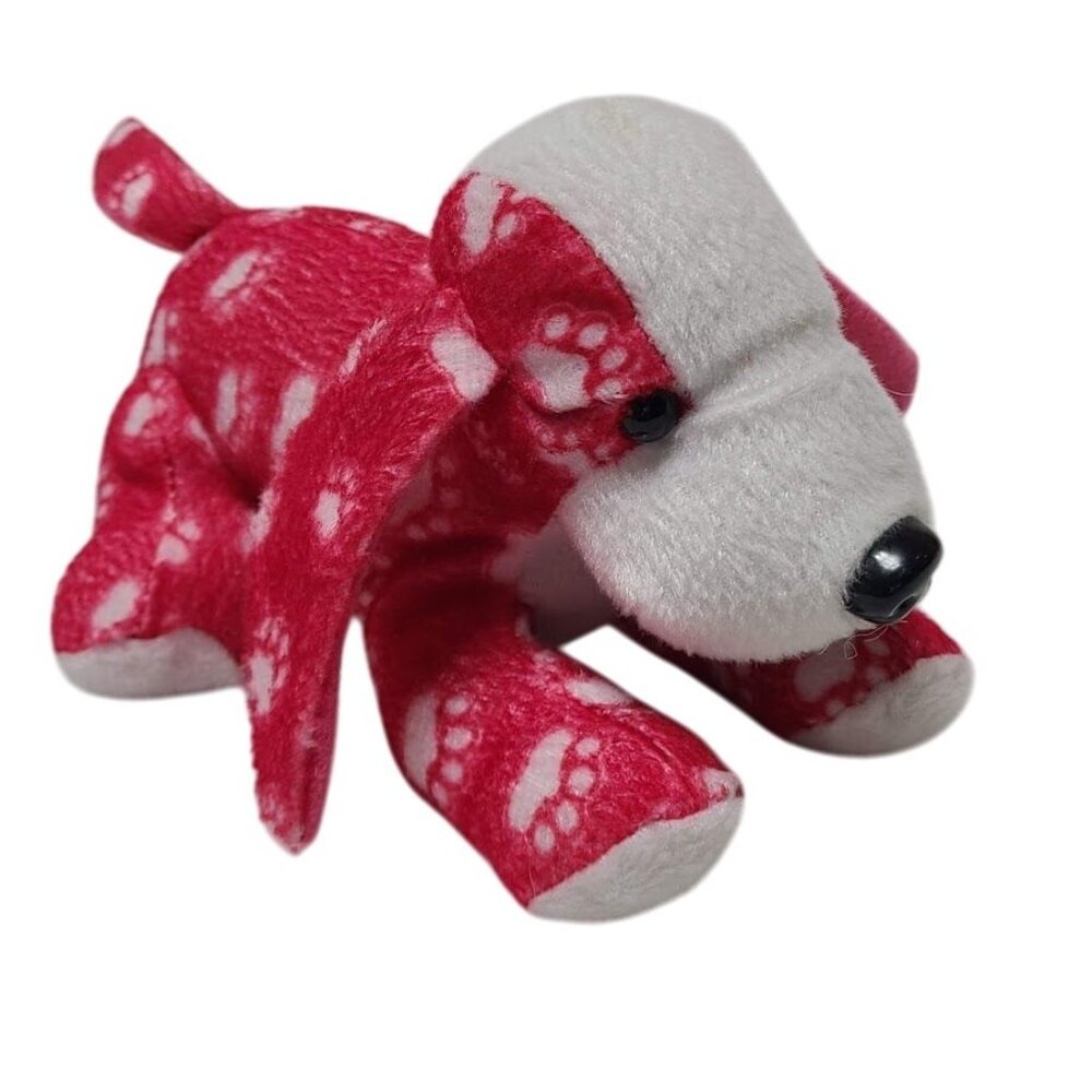 Kuddle Me Toys Plush Puppy Dog Red With White Paw Print Pattern 7"